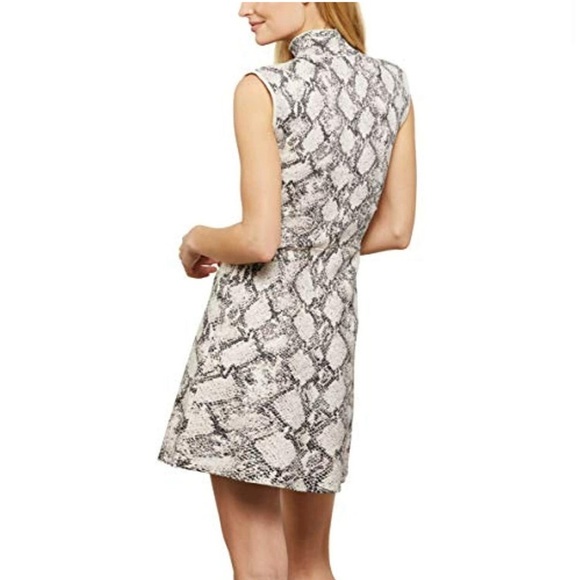 BCBGMaxAzria Snake Print Fit/Flare cap sleeve mock neck Mini Dress size Medium - Picture 3 of 11